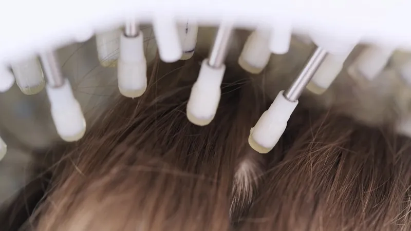 Close-up of transducers above the hair, parting it with air