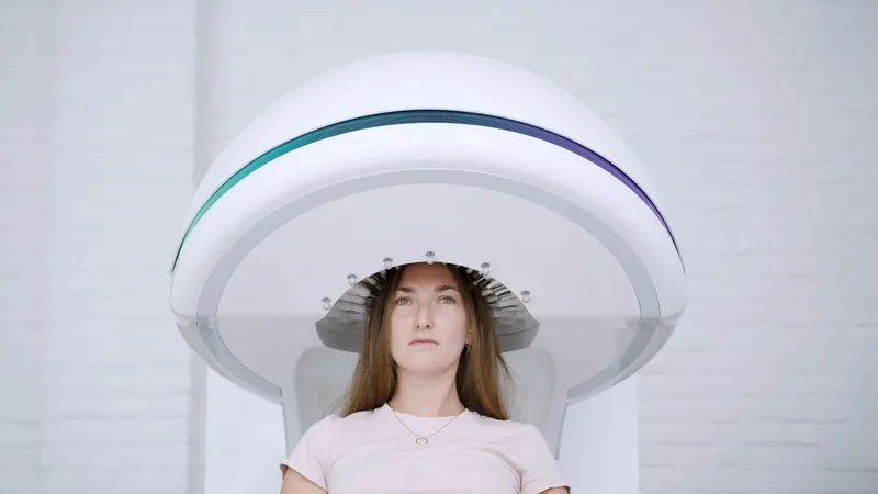 The participant with the headset lowered, ready for stimulation